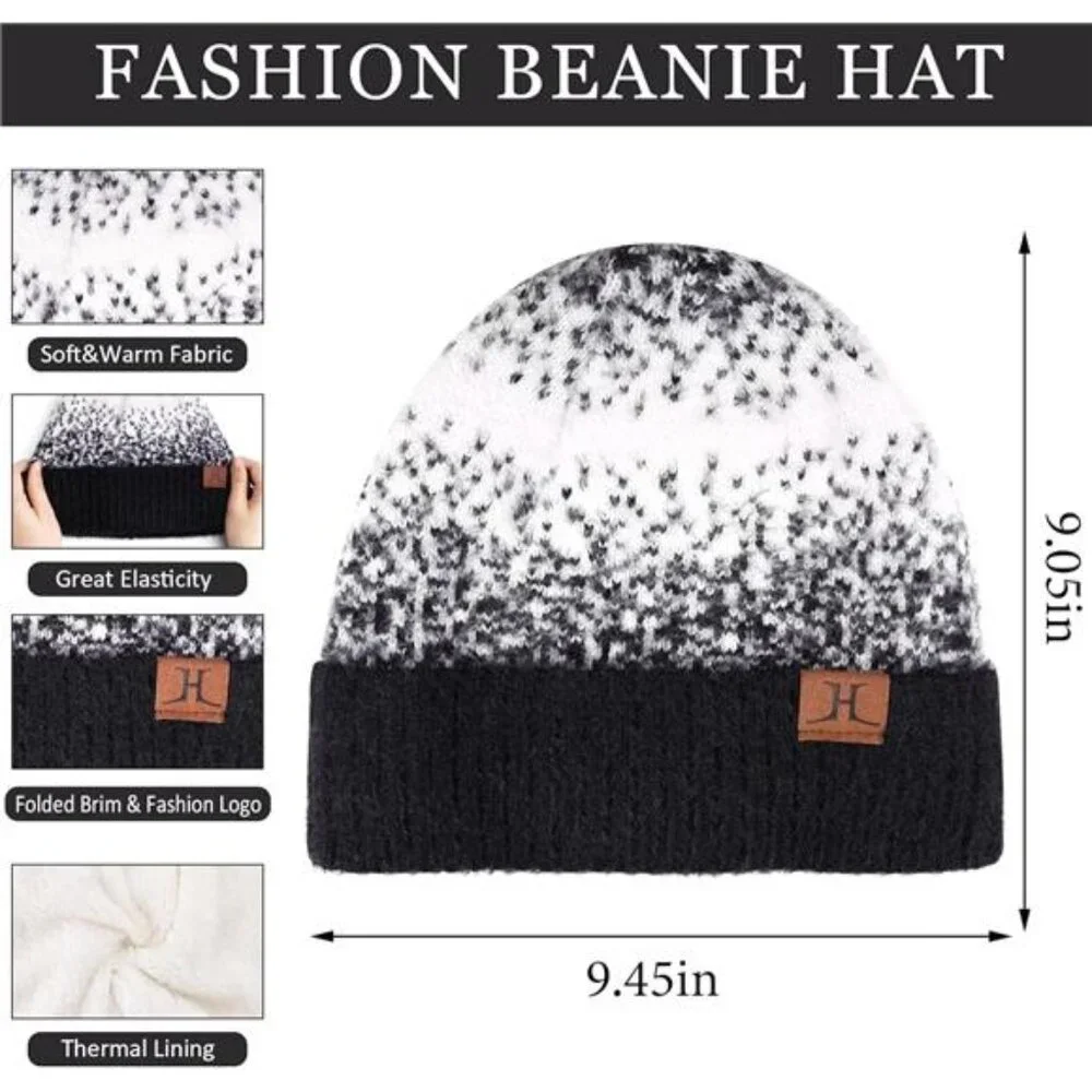 Womens Winter Knit Beanie Hats and Touchscreen Gloves Long Scarf Set with Warm